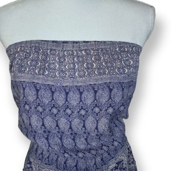 TRIXXI BLUE & CREAM STRAPLESS ROMPER SZ.L EUC - Picture 3 of 8